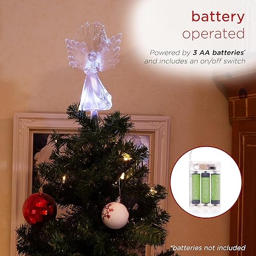 Miniatura 5 de Alpine Corporation Adorno para la Copa del Árbol de Ángel de 11 pulgadas de alto con alas de fibra óptica y luz LED, con función de temporizador,