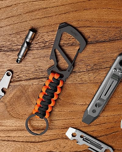 Miniatura 2 de KeyUnity KC00 Llavero de mosquetón de paracord, cordón de paracaídas 550 Multiherramienta para exteriores, mochilas, hombres y mujeres Clip negro