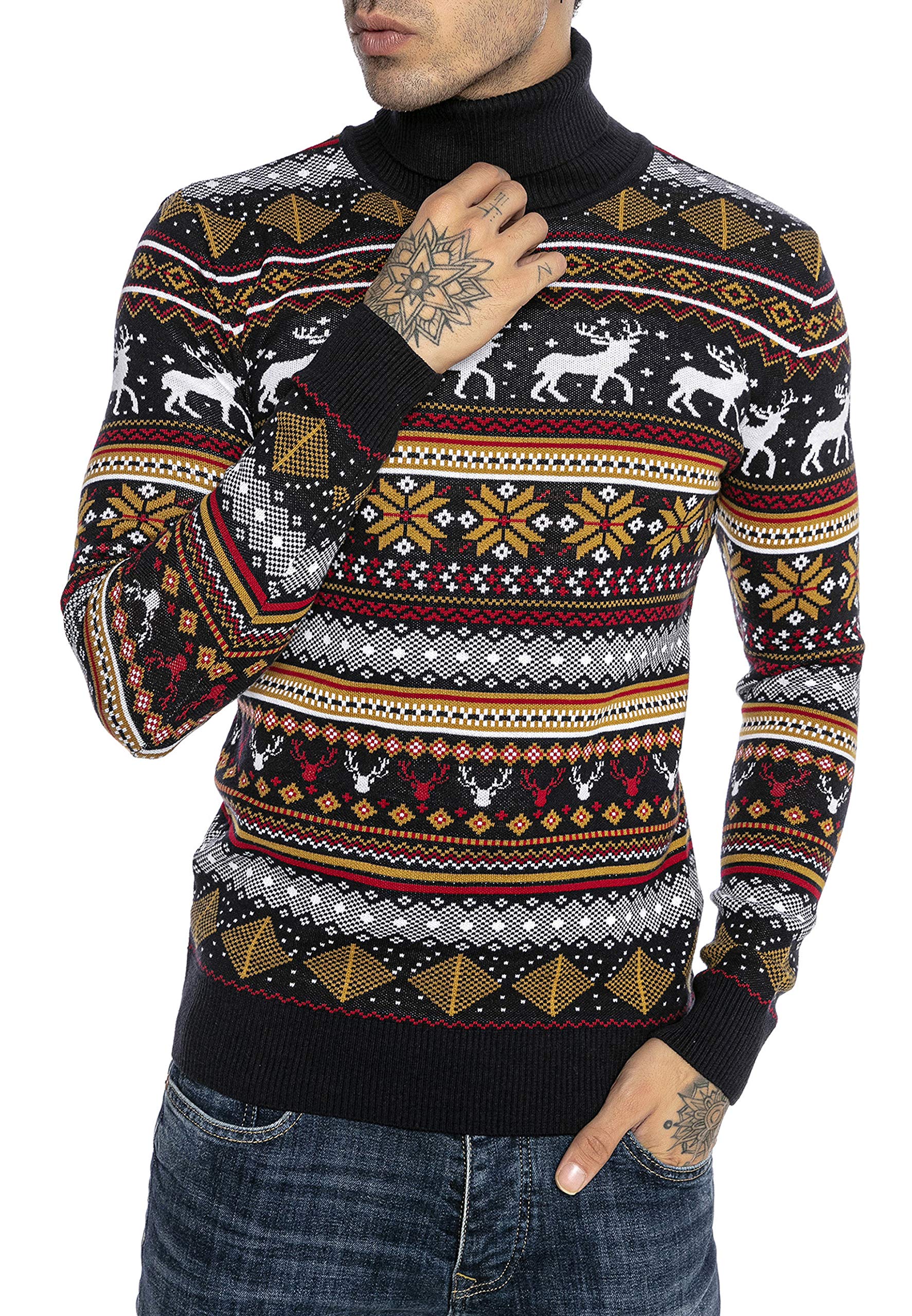 RED BRIDGE Maglione da Uomo Stile Norvegese Pullover con Collo Alto in Cotone Slim Fit
