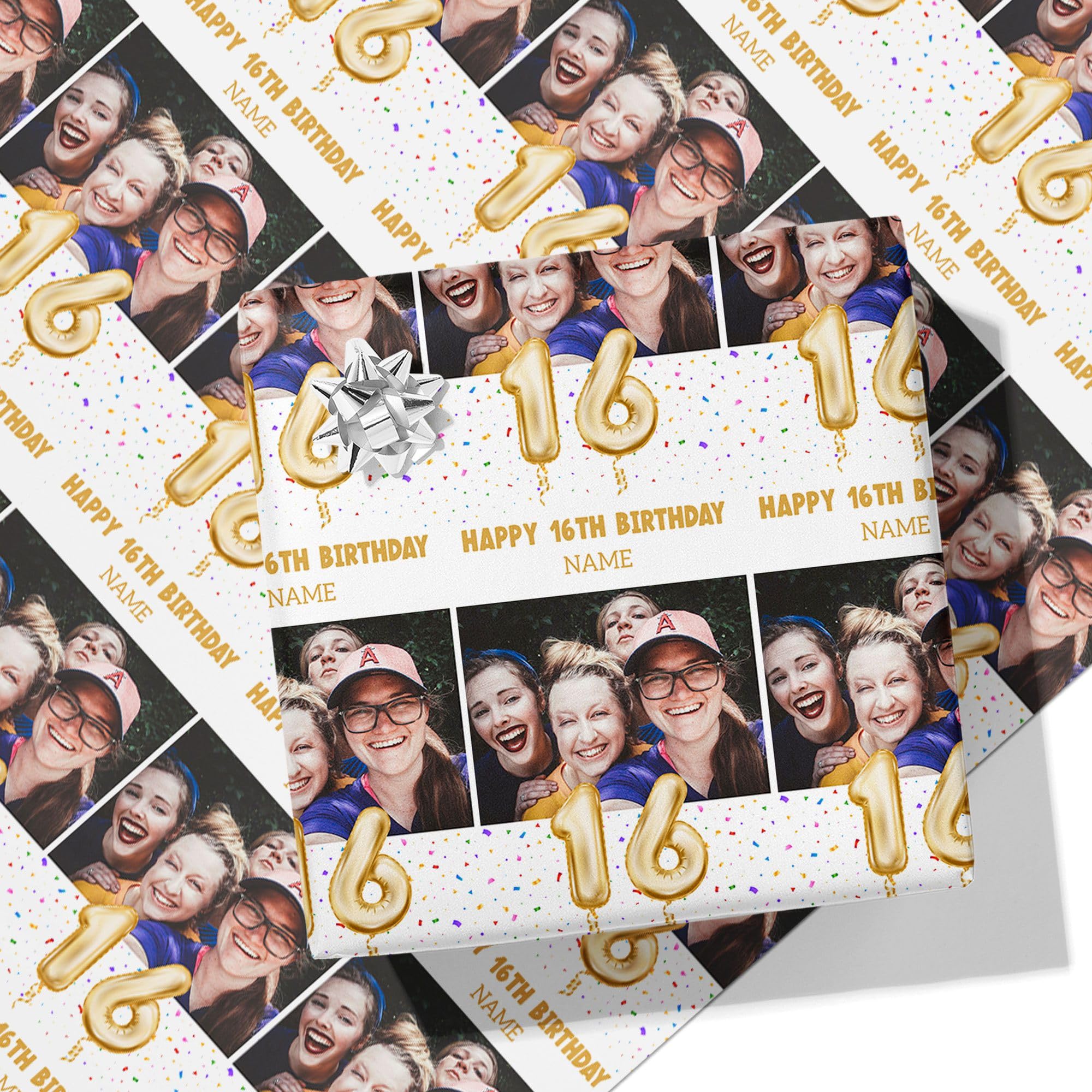 16th Milestone Birthday Balloons Personalised Wrapping Paper - Add Any Name and Photo-16-A1 Sheet - 594mm x 840mm