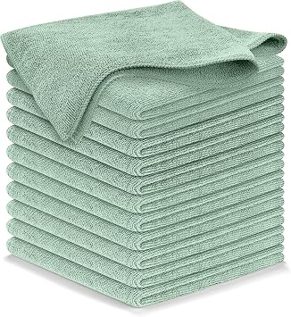 USANOOKS Microfiber Cleaning Cloth - Sea Green - 12Pcs 12.5x12.5 inch High Performance - 1200 Washes, Ultra Absorbent Car Towel Traps Grime & Liquid for Streak-Free Mirror Shine - car Washing Cloth