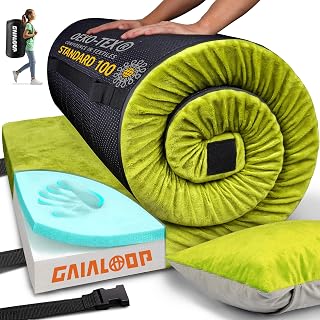 3 Inch Memory Foam Camping Mattress, Dual Layer Thick Sleeping Camp Pad for Car Tent Cot, Roll-Up Portable Glamping Floor Bed for Guests Sleepover