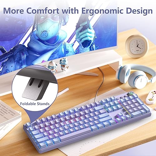 Miniatura 7 de AULA Teclado F2088 Pro, teclado mecánico morado de 108 teclas con retroiluminación RGB arco iris, cubierta superior extraíble, perilla estética,