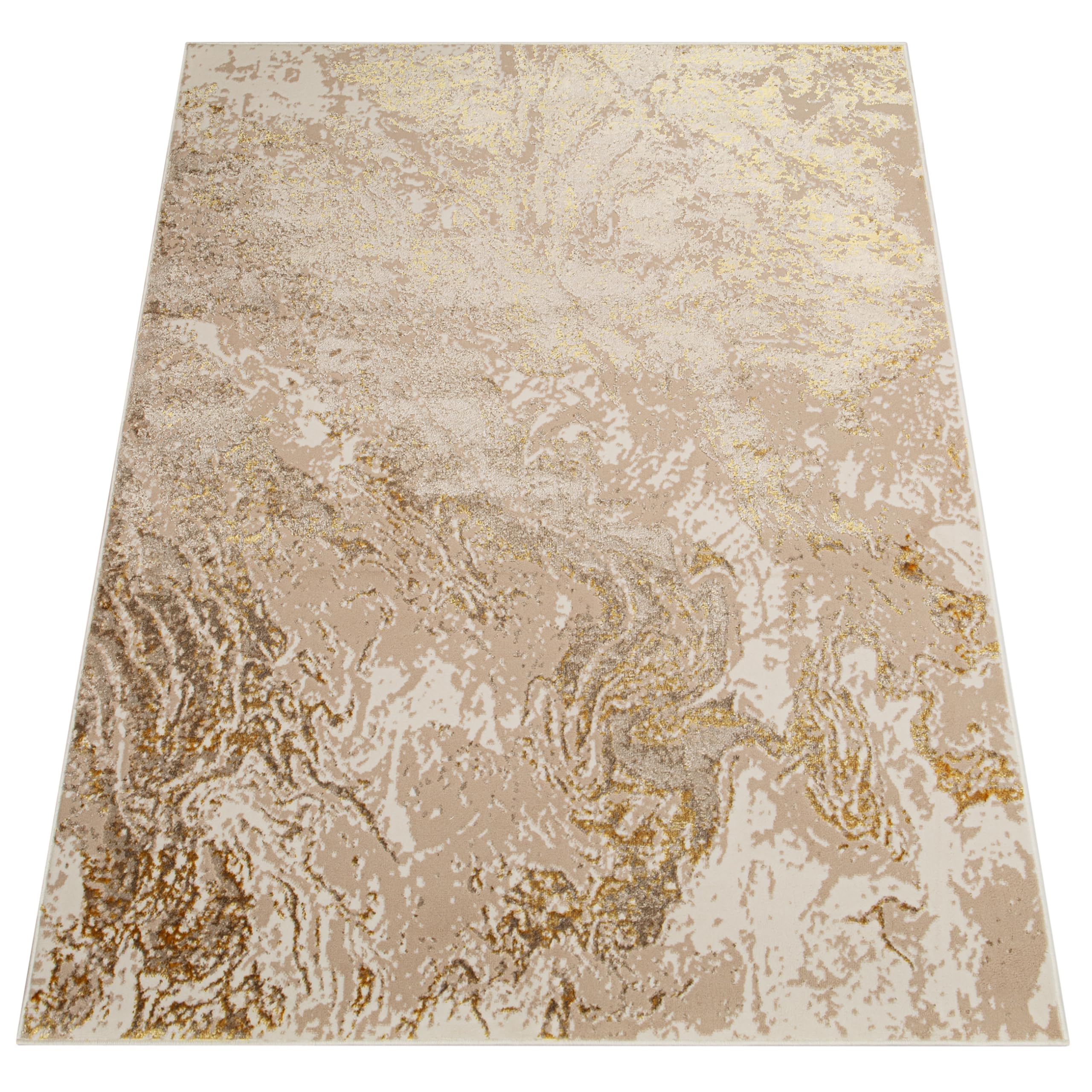 TAPISO Crystal Tapis Poils Courts Moderne Or Beige Motif Abstrait Effet 3D Brillant Doux Tapis Salon Chambre Adulte Salle à Manger Oeko-TEX 200 x 300 cm