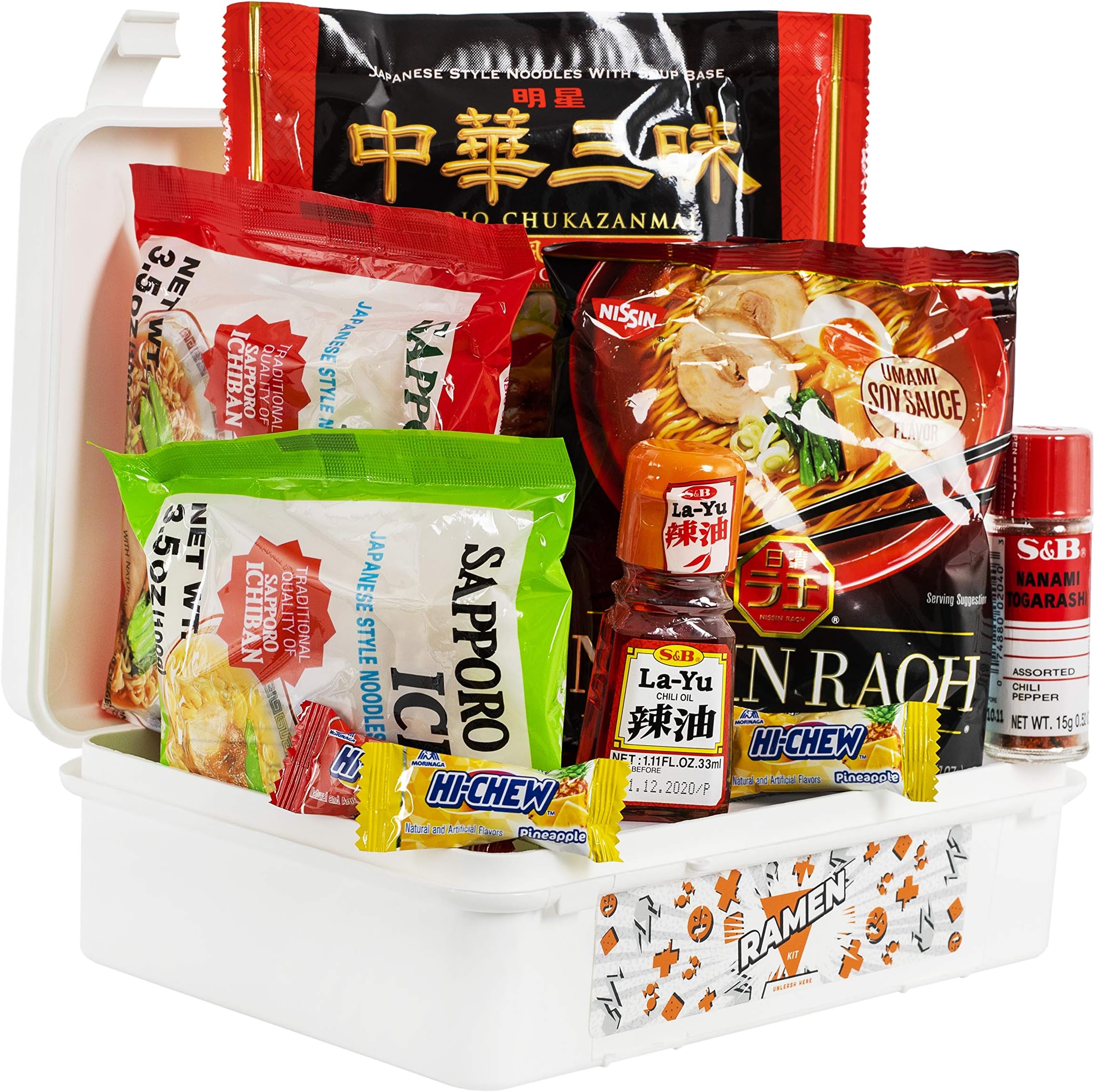 Hangry Kit Ramen Sampler Pack, Great Care Package or Gift Pack, Includes Different Types of Ramen Plus Japanese Seasoning and Candy, 100% Guaranteed