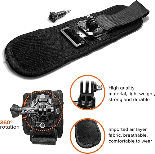 Miniatura 6 de MiPremium Soporte de correa de muñeca para GoPro Session Negro Plata Hero 8 7 6 5 4 3 3+ 2 XIAOYI 4K SJCAM Xiaomi Yi EKEN Akaso Soporte ajustable