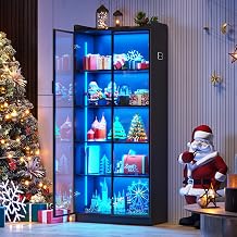 TAGELIER Black LED Display Cabinet with Motion Sensor