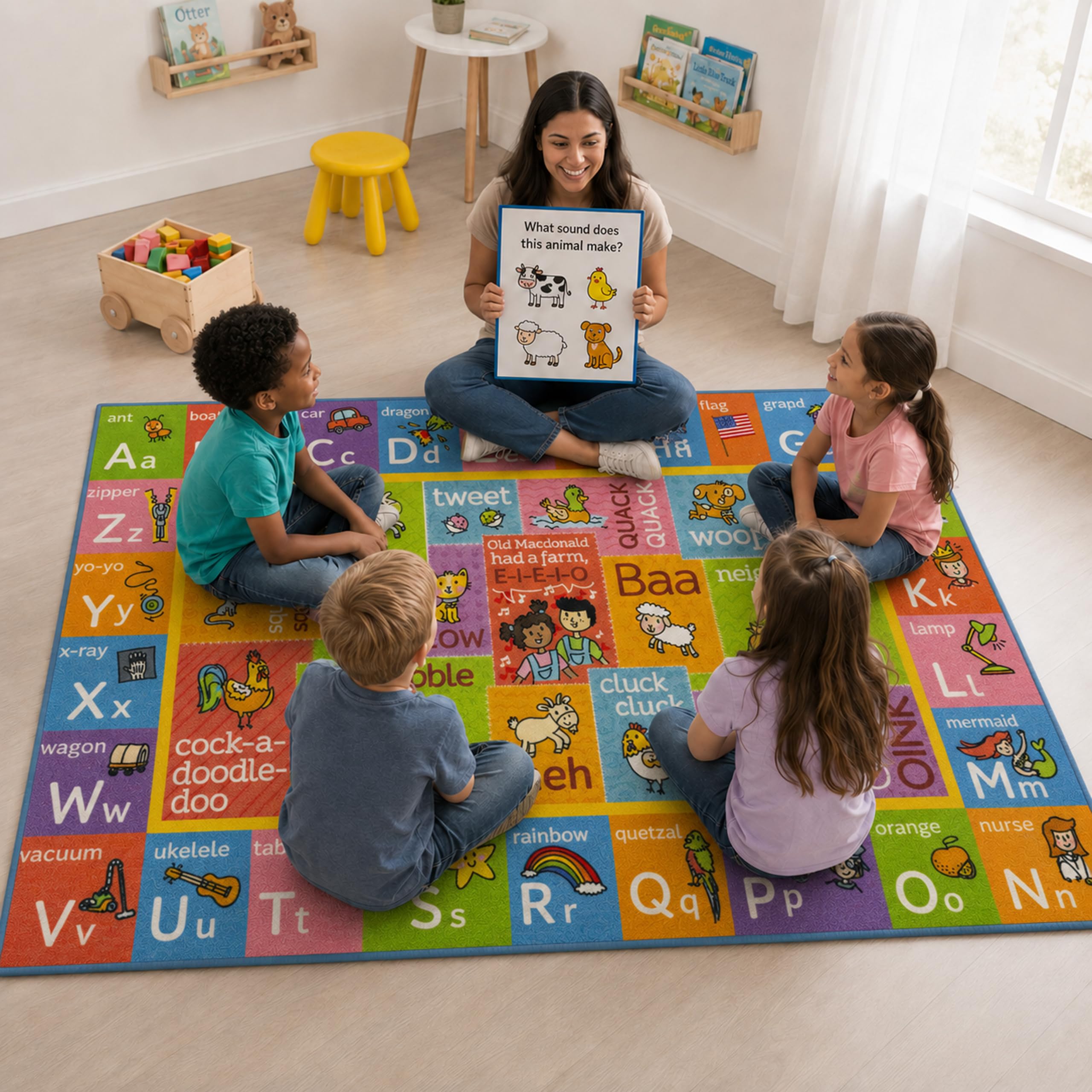 KC CUBS Playtime Collection ABC Alphabet mit Alten McDonald's Animals Lern-Teppich für Kinder und Kinderzimmer und Spielzimmer, 100 cm x 150 cm