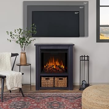Real Flame Black Hollis Electric Fireplace - Freestanding with Remote Control - 6 Flame Colors & 5 Brightness Levels, Black