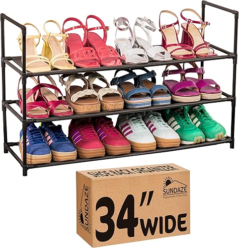 Sundaze Zapatero de 3 niveles para entrada de puerta delantera, organizador de zapatos largo resistente para armario, dormitorio, entrada, garaje,