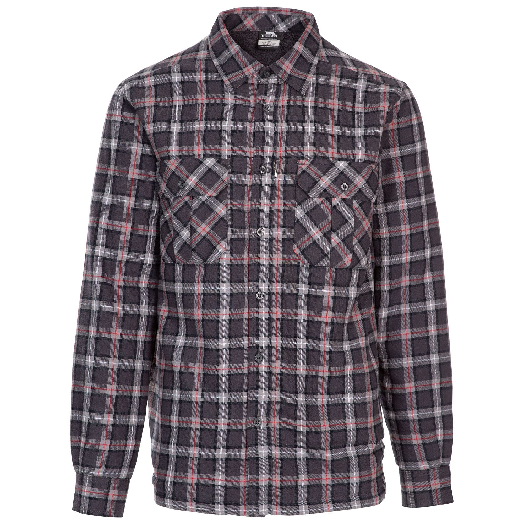 Trespass Men's Dark Grey Check Rapeseed Long Sleeved Check Shirt Casual Top
