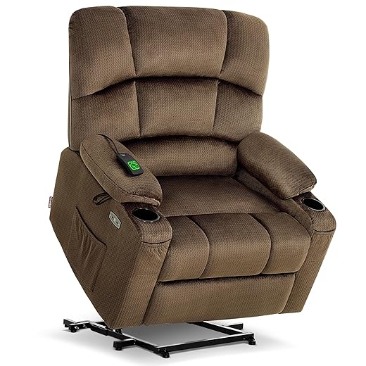 MCombo Large Dual Motor Power Lift Recliner Chair with Massage and Heat for Elderly Big and Tall People, Infinite Position, Home Button, Fabric 7680 (Brown, Large)