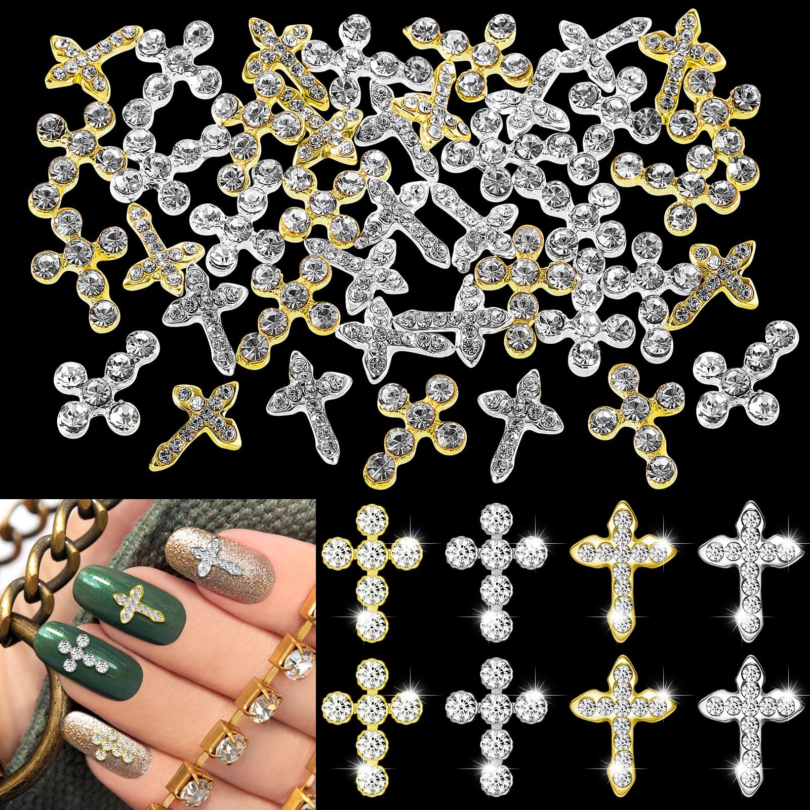 Nuanchu 40 Pcs Cross Nail Charm 3D Nails Art Tips Decoration