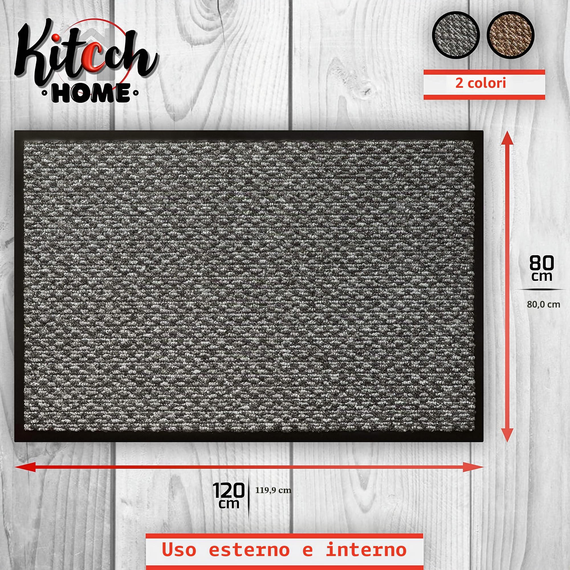 Zerbino Ingresso Casa per Interno ed Esterno | Tappeto Grande Antiscivolo di Grandi Dimensioni | Usato Come Tappeto Ufficio o Passatoia Cucina Design | Zerbino Grigio 80x120cm