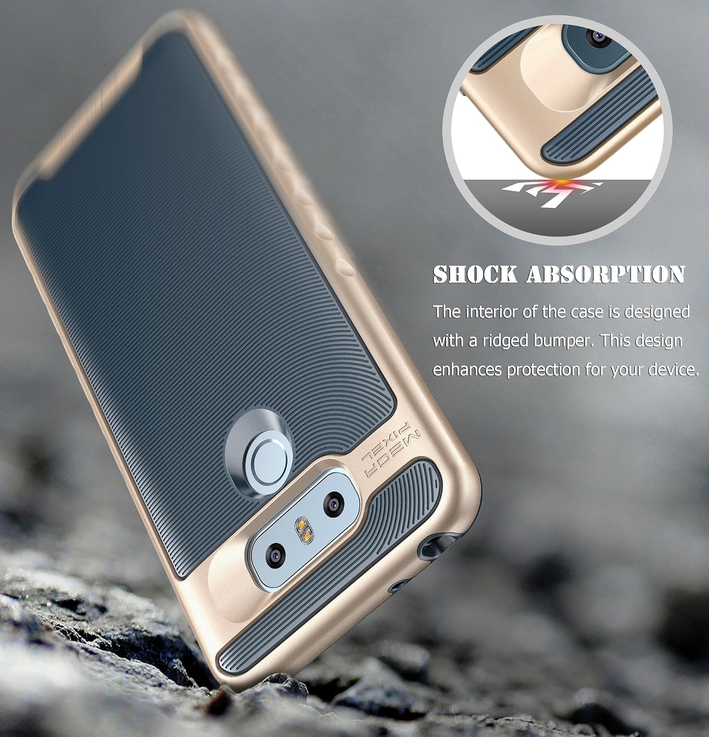 E LV Case for LG G6 - Hybrid Scratch Dust Proof Armor Defender Slim Shock-Absorption Bumper Case for LG G6 (2017) - [Dark Blue/Gold]