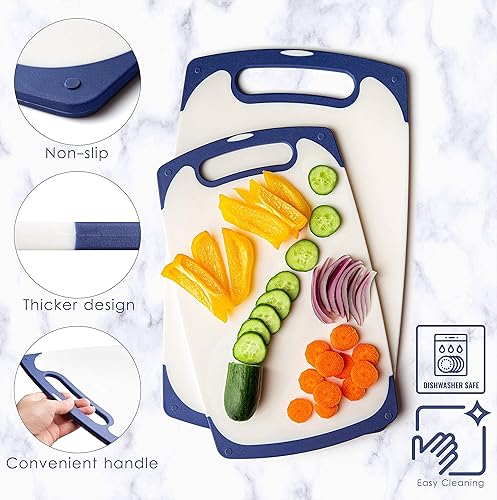 Miniatura 3 de Moss & Stone 2 tablas de cortar para cocina y cuchillo de chef, polipropileno y aptas para lavavajillas, 2 tablas de cortar con mango de agarre sin