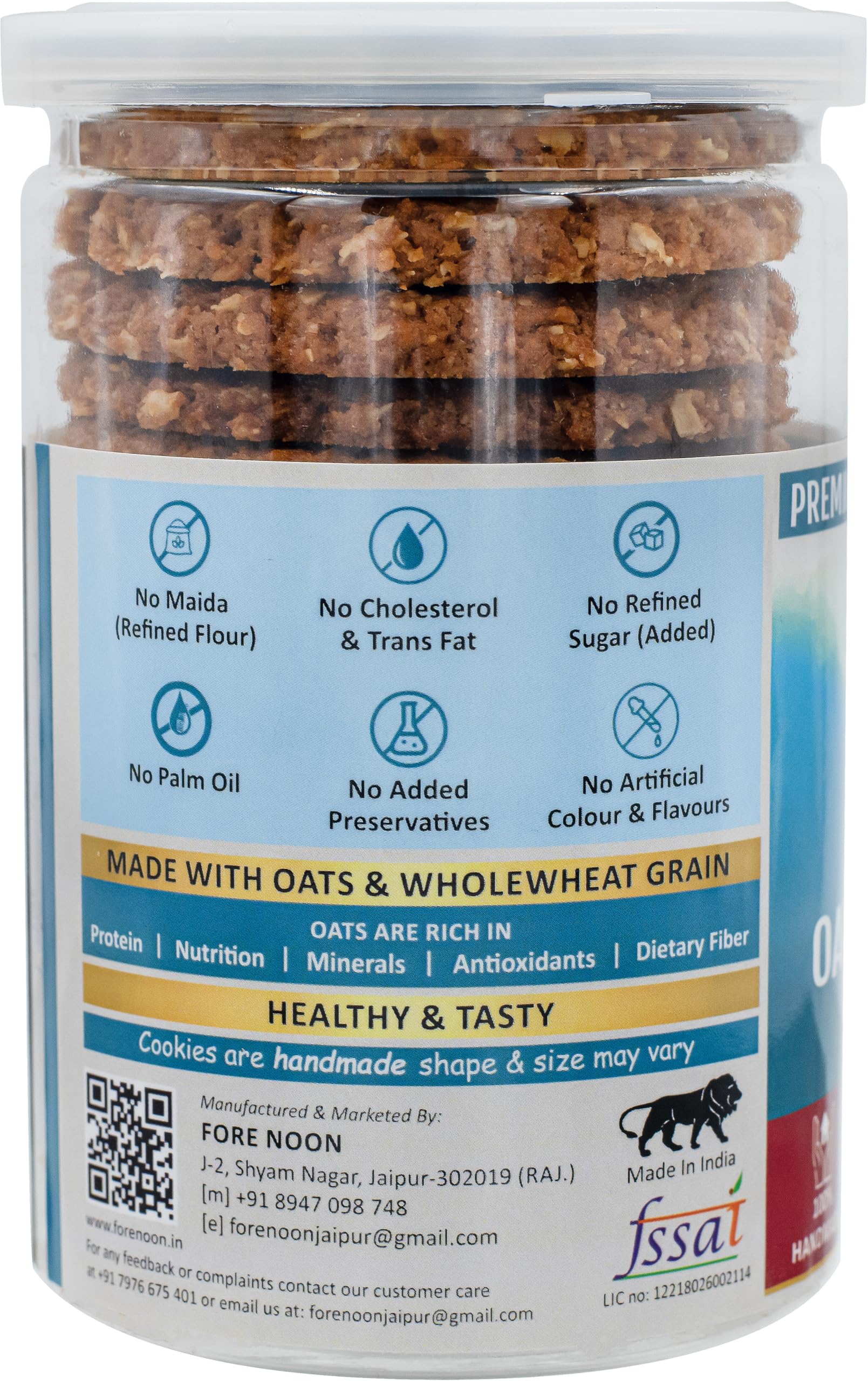 Fore Noon Coconut Oats Cookies with Real Coconut Flakes | Healthy High Fiber Biscuits | No Maida, No Refined Sugar, No Palm Oil | Made with Oats, Whole Wheat Flour & Cow Ghee | Crunchy, Fresh & Hygienic Tea Time Snack | | 100% Natural Ingredients | 100% Vegetarian | Pack of 1, (178 grams)