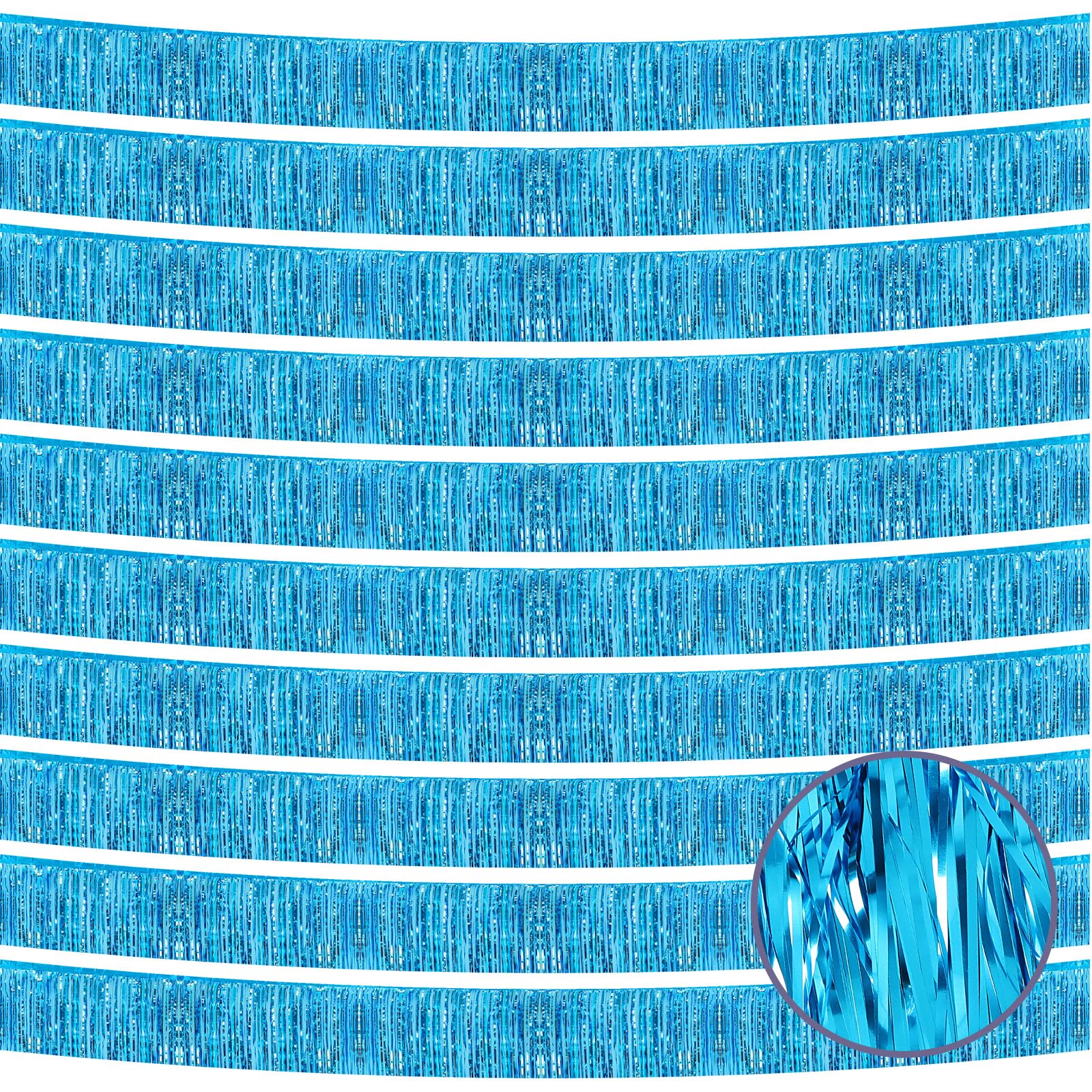 10 Pack 10 Feet Blue Fringe Garland - Teal Blue Metallic Streamers Tinsel Fringe Banner for Birthday Party Decor, Halloween, Christmas Decoration