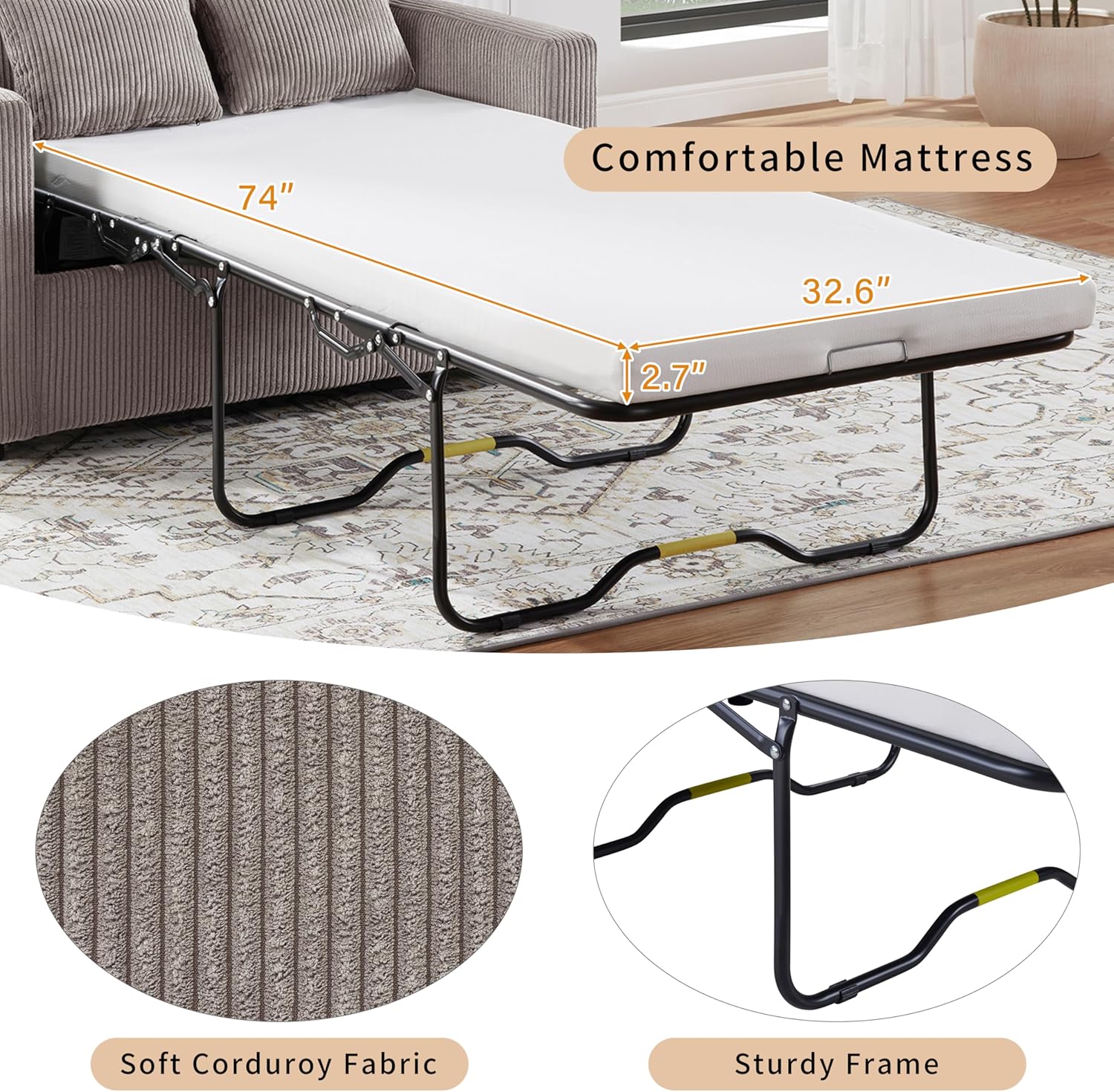 LUMISOL Folding Loveseat Sleeper Sofa with Mattress, Convertible Pull Out Sofa Bed with USB Ports, Storage Pocket & Side Table, Twin Size Fold Out Couch Bed for Living Room, Brown