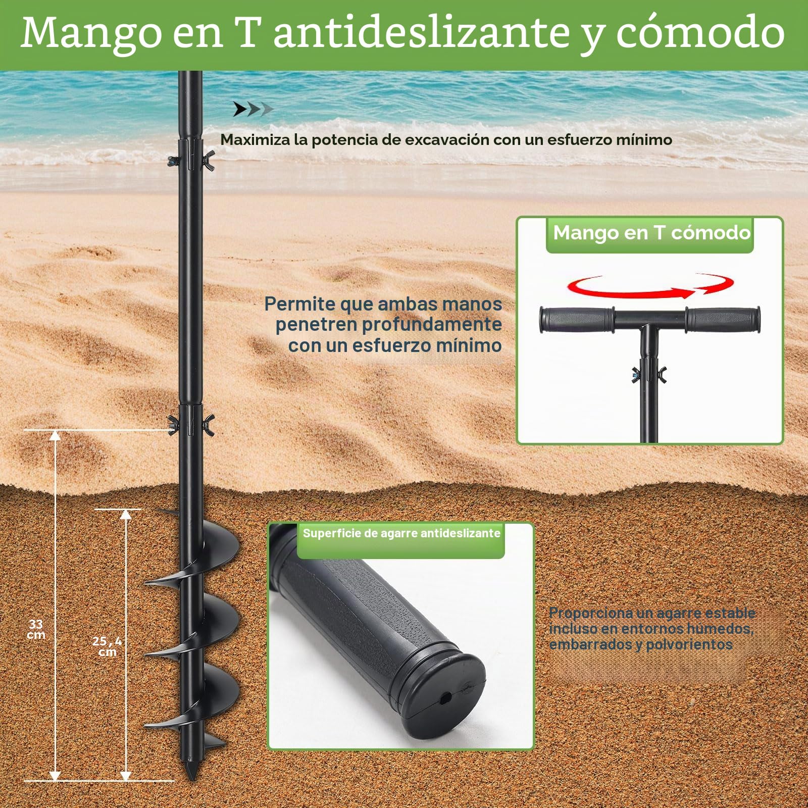 Excavadora de agujeros para postes, 96 cm de largo, Ø150mm barrena manual de tierra perforadora de agujeros para postes con mango antideslizante, barrena manual en espiral para cultivo