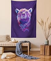 Vista 163 de Ambesonne Tapiz de naturaleza, silueta de oso salvaje en el bosque de la selva en la noche oscura, ilustración para colgar en la pared para Verde