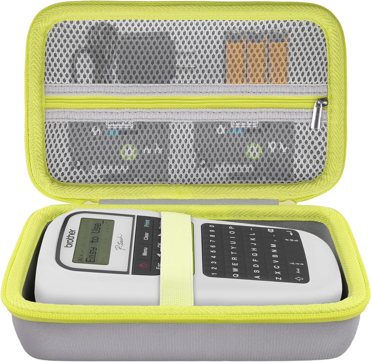 Label Printer Case Compatible with Brother P-Touch PTH110BP/PTH110/PTH111 Pro Label Maker(Gray Case,Green Zipper) - Image 2