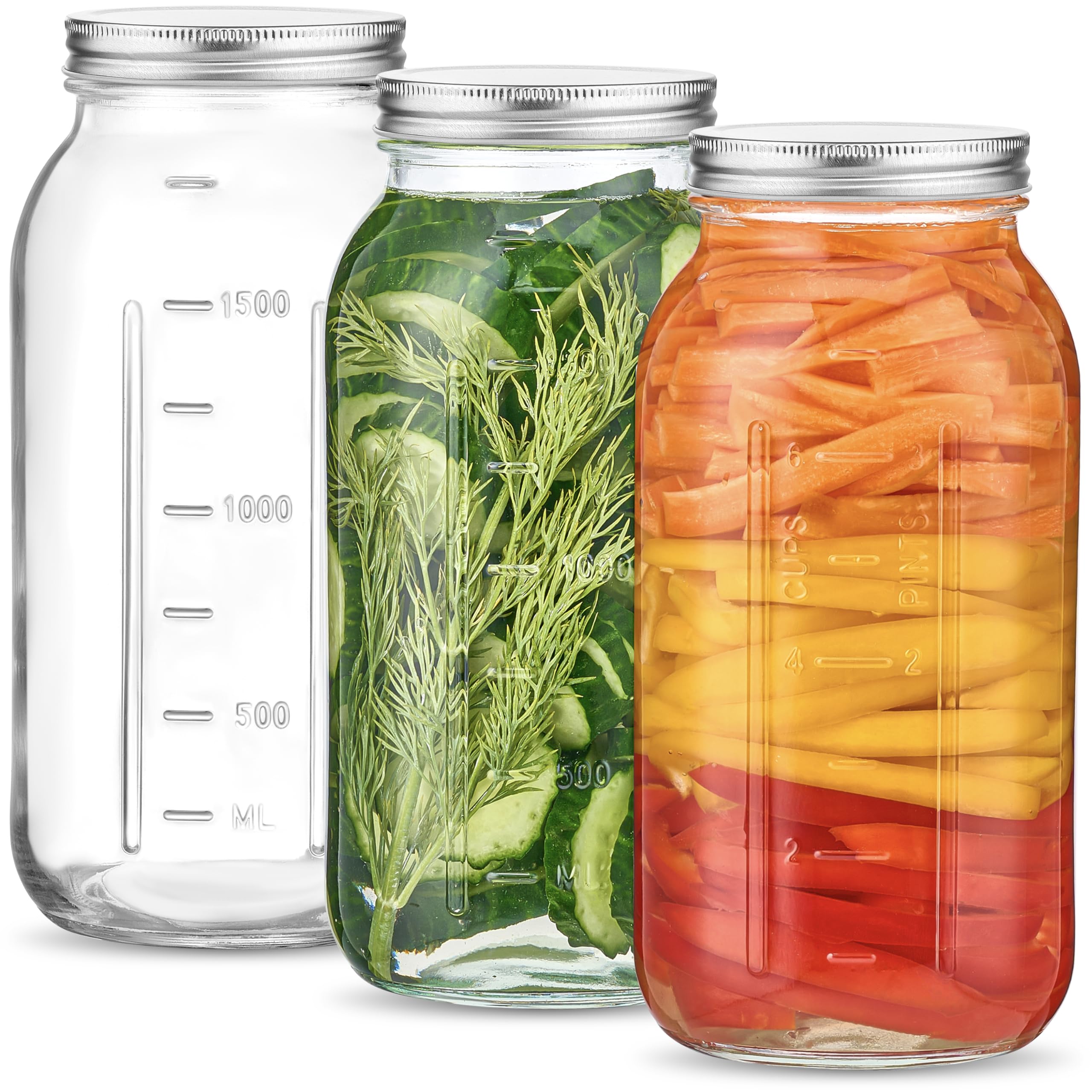 Danmu Art 3 Pack 2 Litre Wide Mouth Glass Jars with Airtight Screw Lid - Perfect for Pickle, Sweets, Sugar, Laundry Pods Storage Container