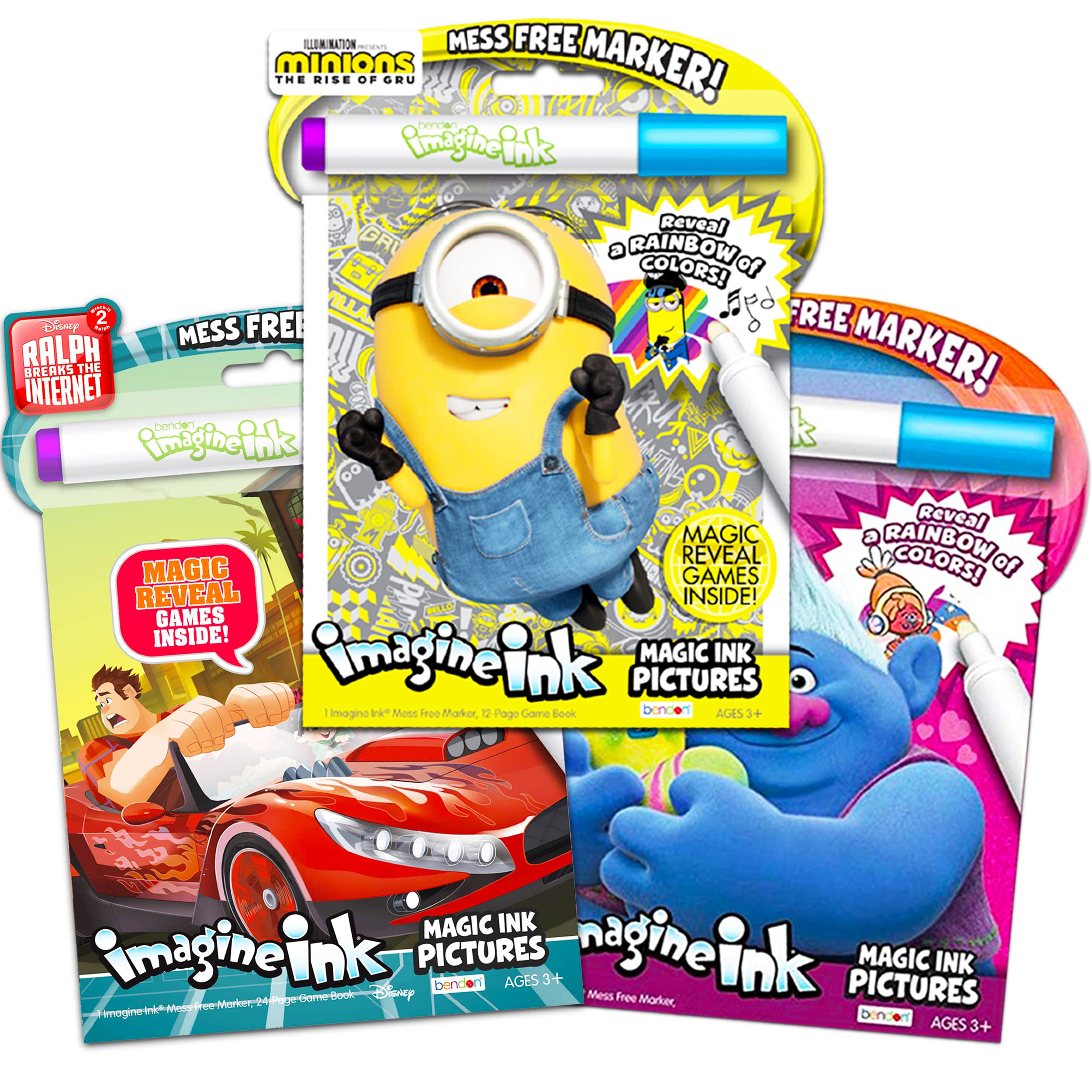 Imagine Ink Coloring Book Super Set ~ 3 Pc No Mess Magic Ink Activity Books Featuring Trolls, Minions, and Toy Story (Coloring Books Party Supplies)