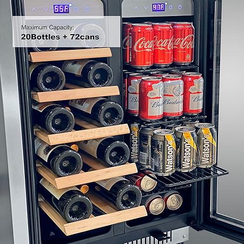 Miniatura 5 de Cobalance Refrigerador de vino y bebidas de doble zona de 24 pulgadas, enfriador de 72 latas y 20 botellas y enfriador de vino de una sola botella,