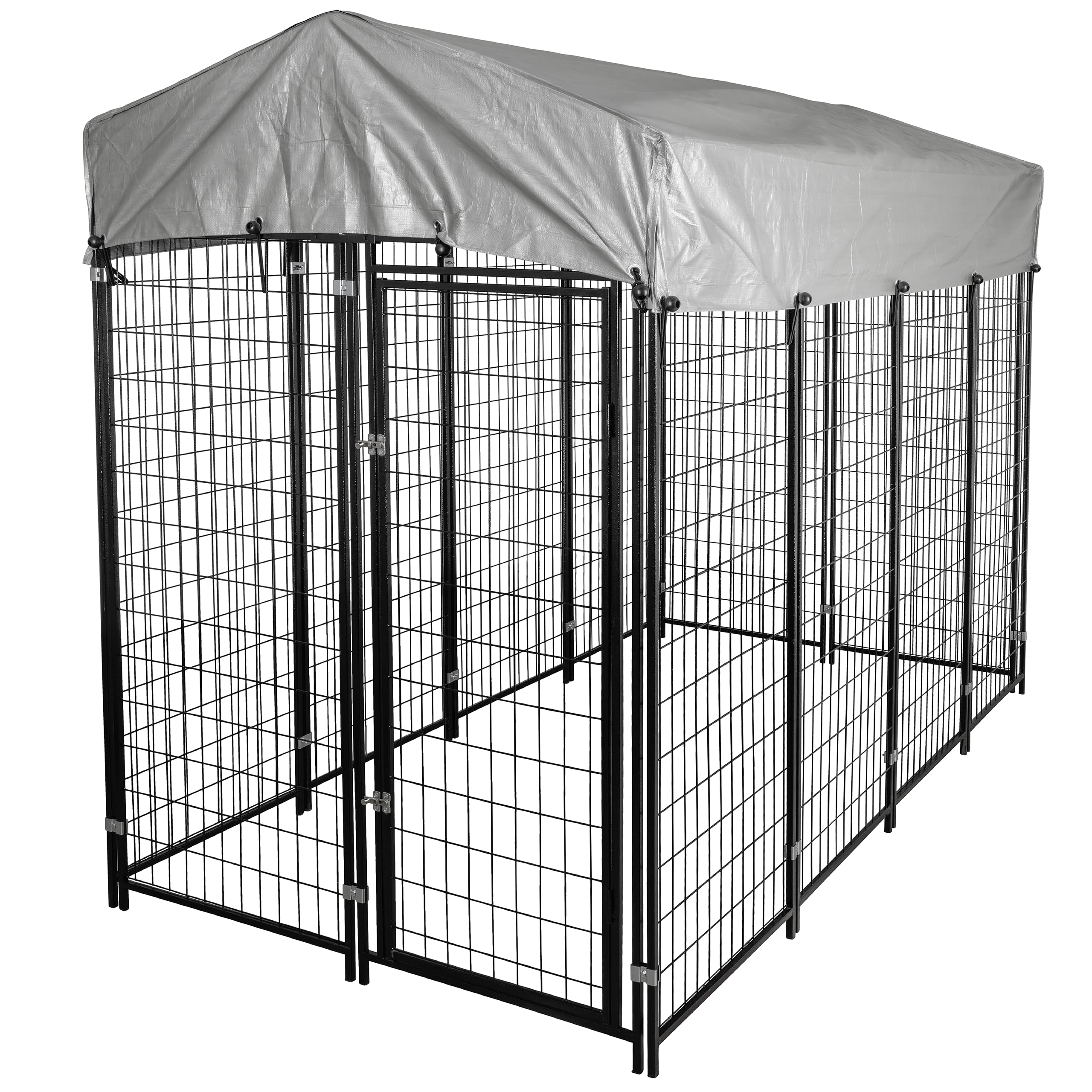 Kerbl Hobbyfarming Freilaufgehege Space, Freigehege, Hühnerzaun, schwarz, Metall pulverbeschichtet, 243x127x184cm, Gitterabstand 10cm, Sonnenschutz