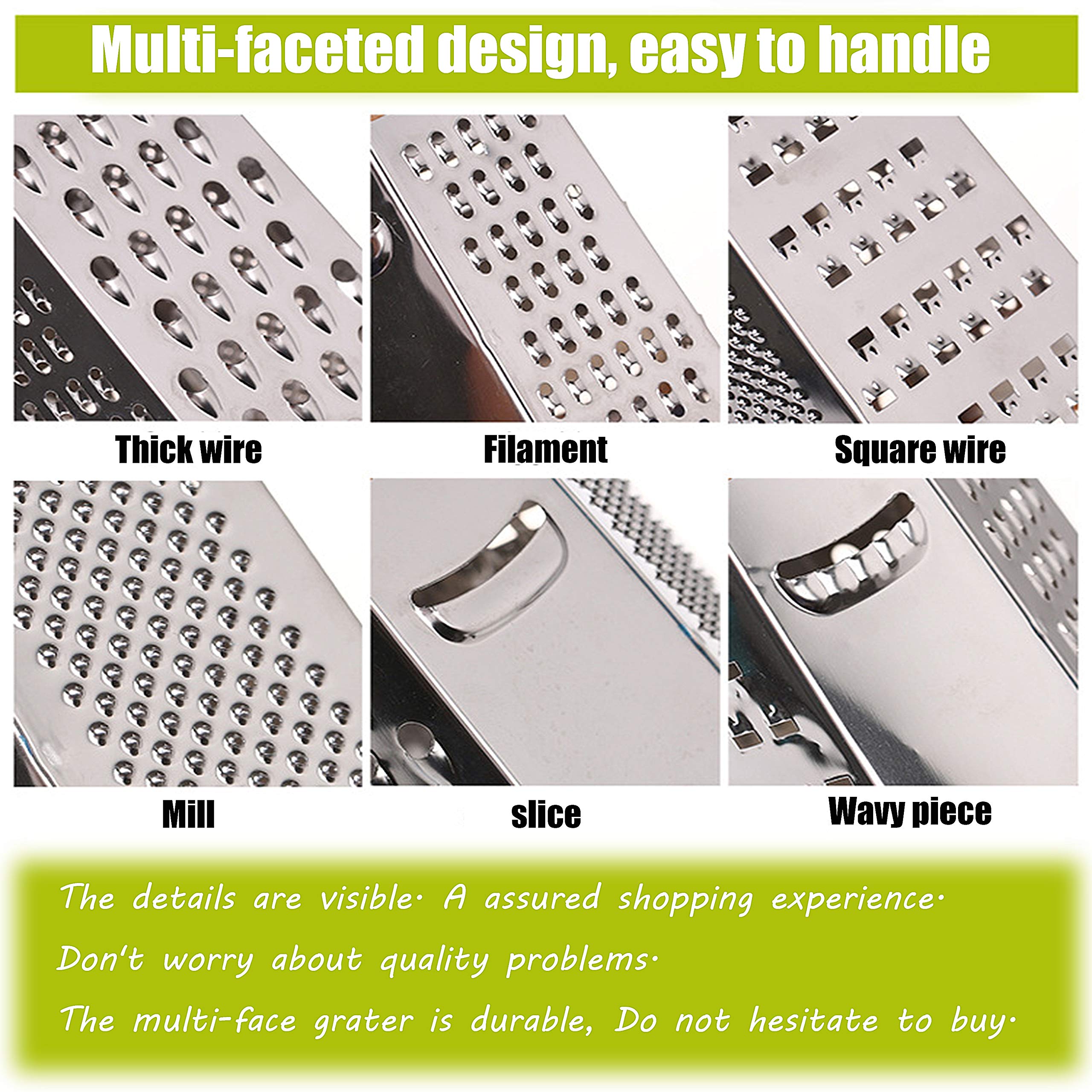 YAVO-EU Cheese Grater Slicer 6-Sided Stainless Steel Grater With Coarse, Fine, Slicing, Suitable For Ginger, Lemon, Butter, Vegetables, Nutmeg 1
