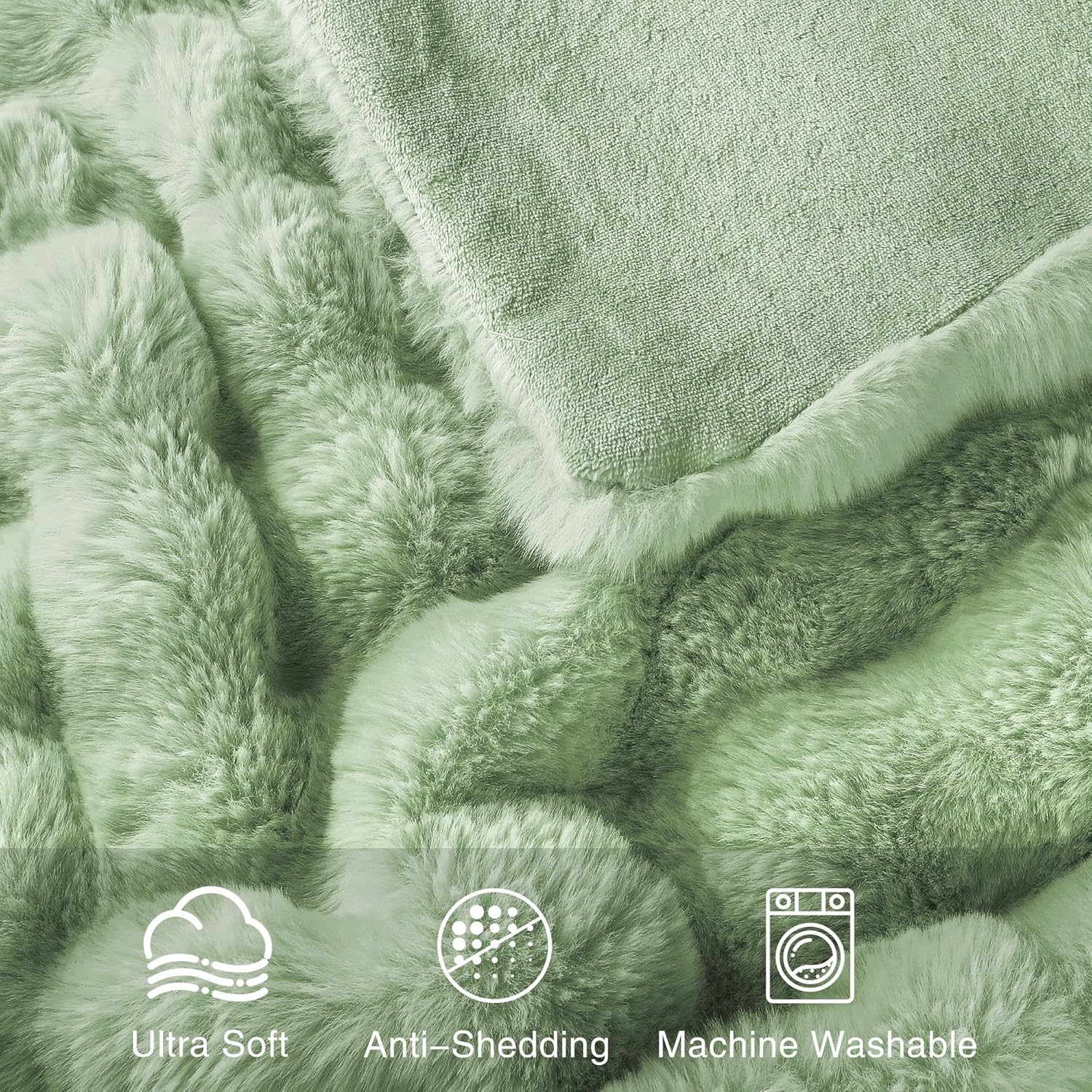 Comelady Faux Rabbit Fur Throw Blanket for Couch,Soft Fluffy Thick Bubble Blanket for Bed Sofa Room Decor-Lightweight Cozy Fuzzy Blanket Gifts for Women Men,New Sage Green,50"×60" - Image 3