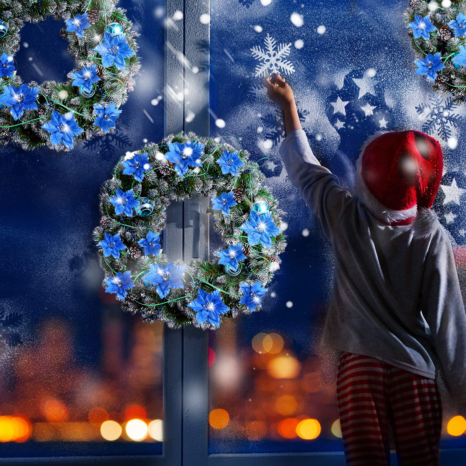 Aoriher 36 fiori di stella di Natale artificiali glitterati