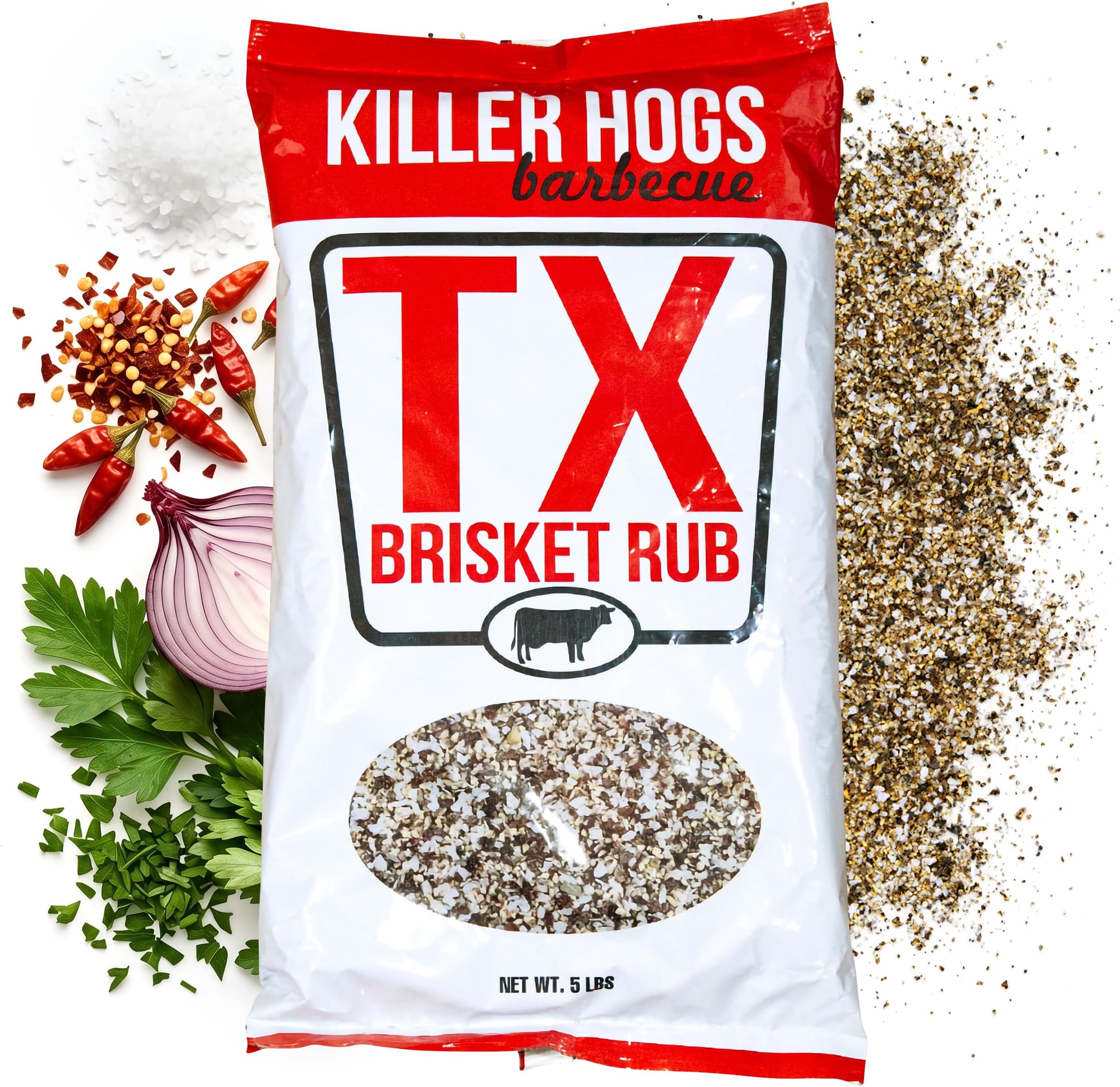 BBQ TX Brisket Dry Rub, Championship Texas Barbecue Seasoning Blend for Smoking and Grilling, Use on Beef, Ribs, Steaks, or Turkey, 5 lb Bag