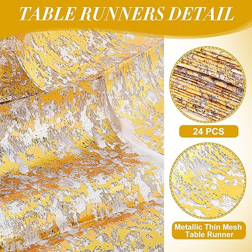 Miniatura 3 de Newwiee 24 caminos de mesa metálicos delgados de 11 x 79 pulgadas, tela de malla con purpurina y lentejuelas, manteles rectangulares para mesa de