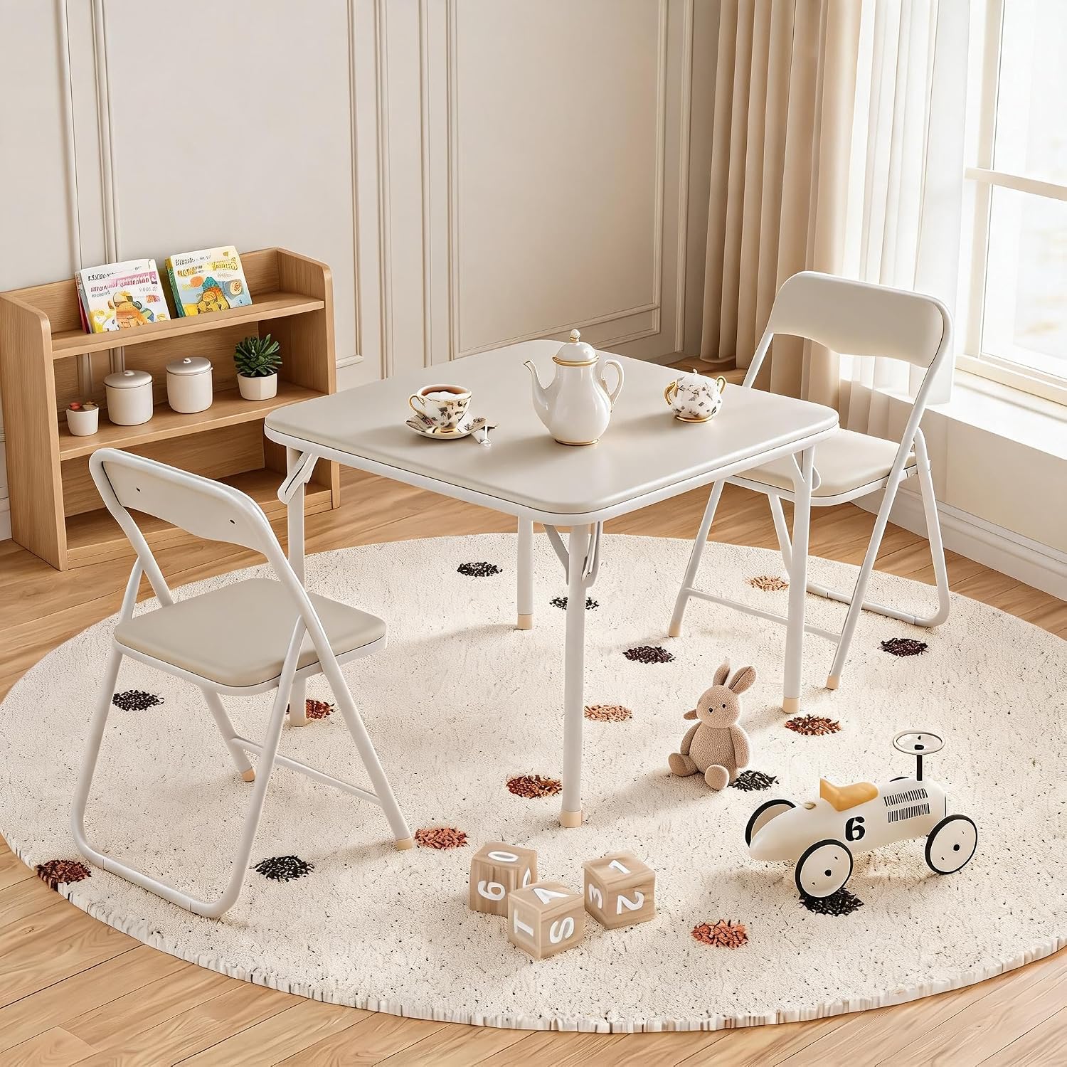 Folding Table and Chair Set of 3 Fold-Flat Design No Assembly PU Padded