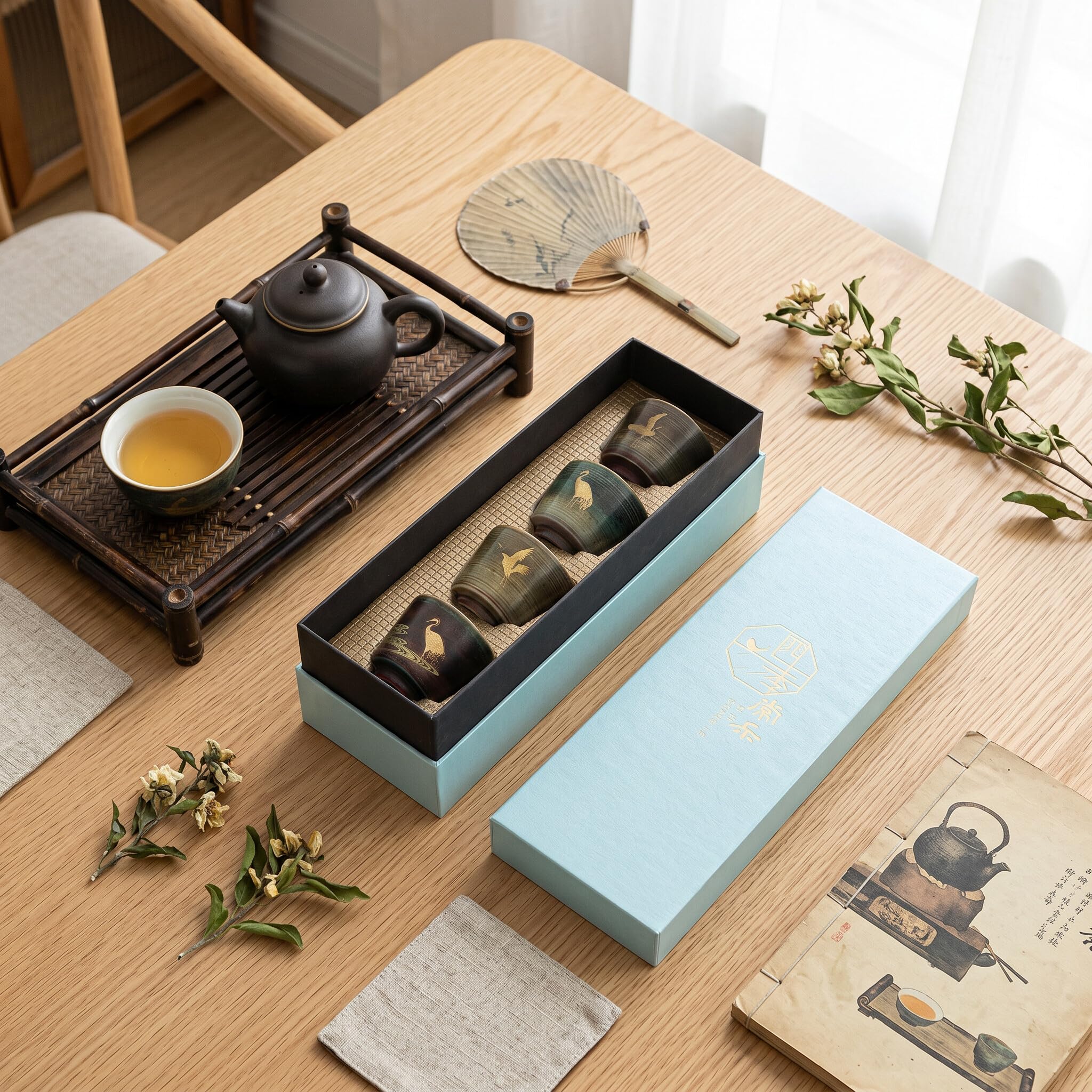 Yosoo Health Gear Ensemble de 4 tasses à thé en céramique, Design japonais artisanal, Tasses rétro pour thé et café, Céramique lisse
