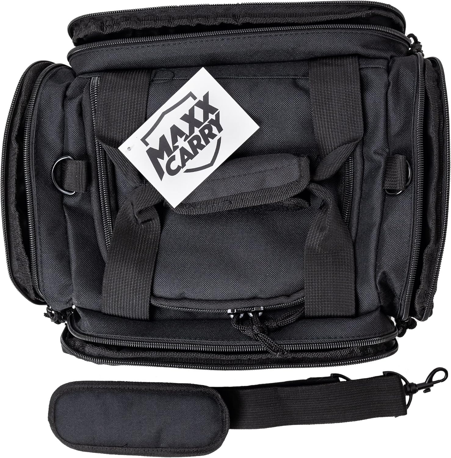 Maxx Carry Tactical Gun Nylon Cordura Range Bag Shooting Supplies Duffle Range Pistol Bag with Magazine Slots Multiple Compartments and Shoulder Strap