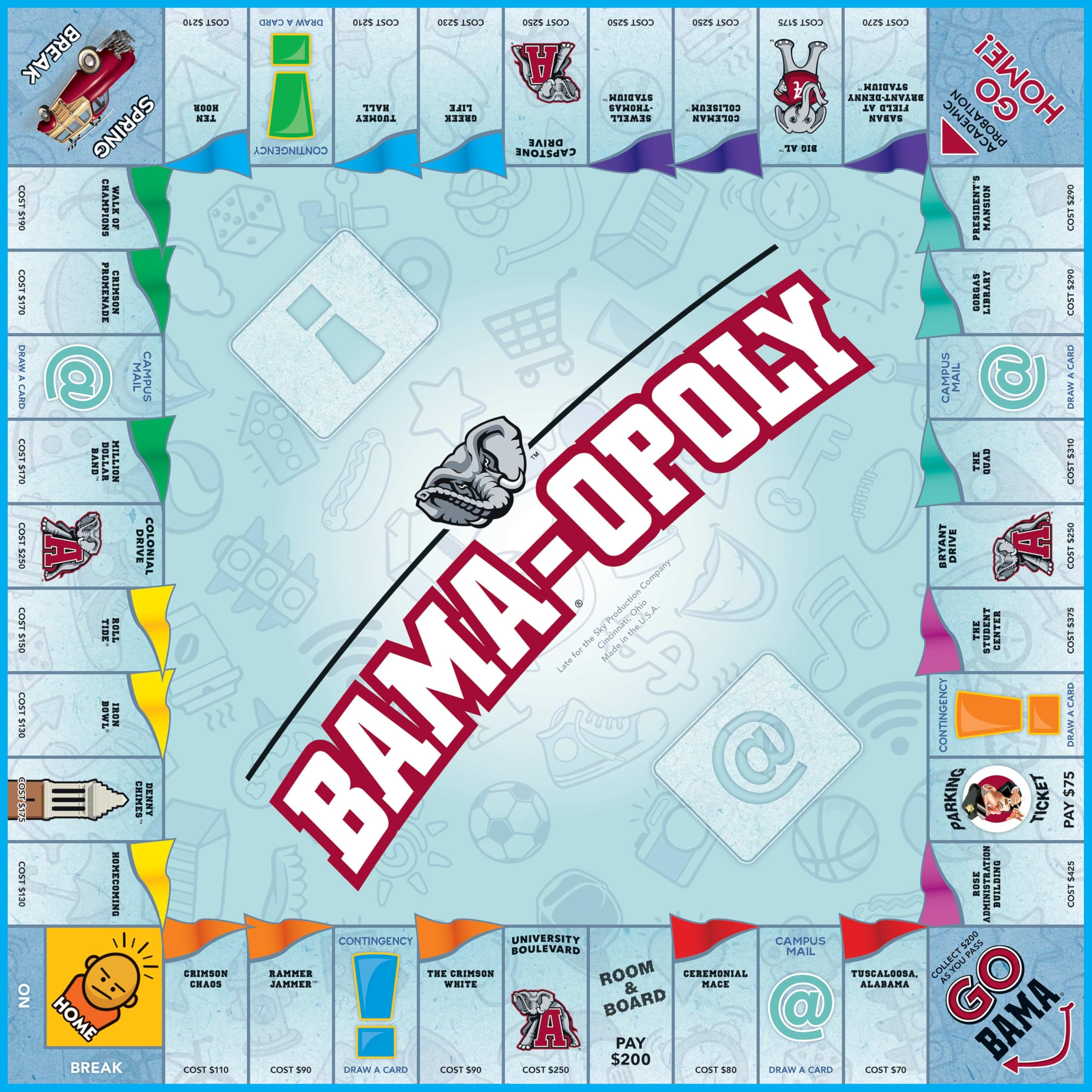 Amazon.com: Late for the Sky BAMAOPOLY University of Alabama Board