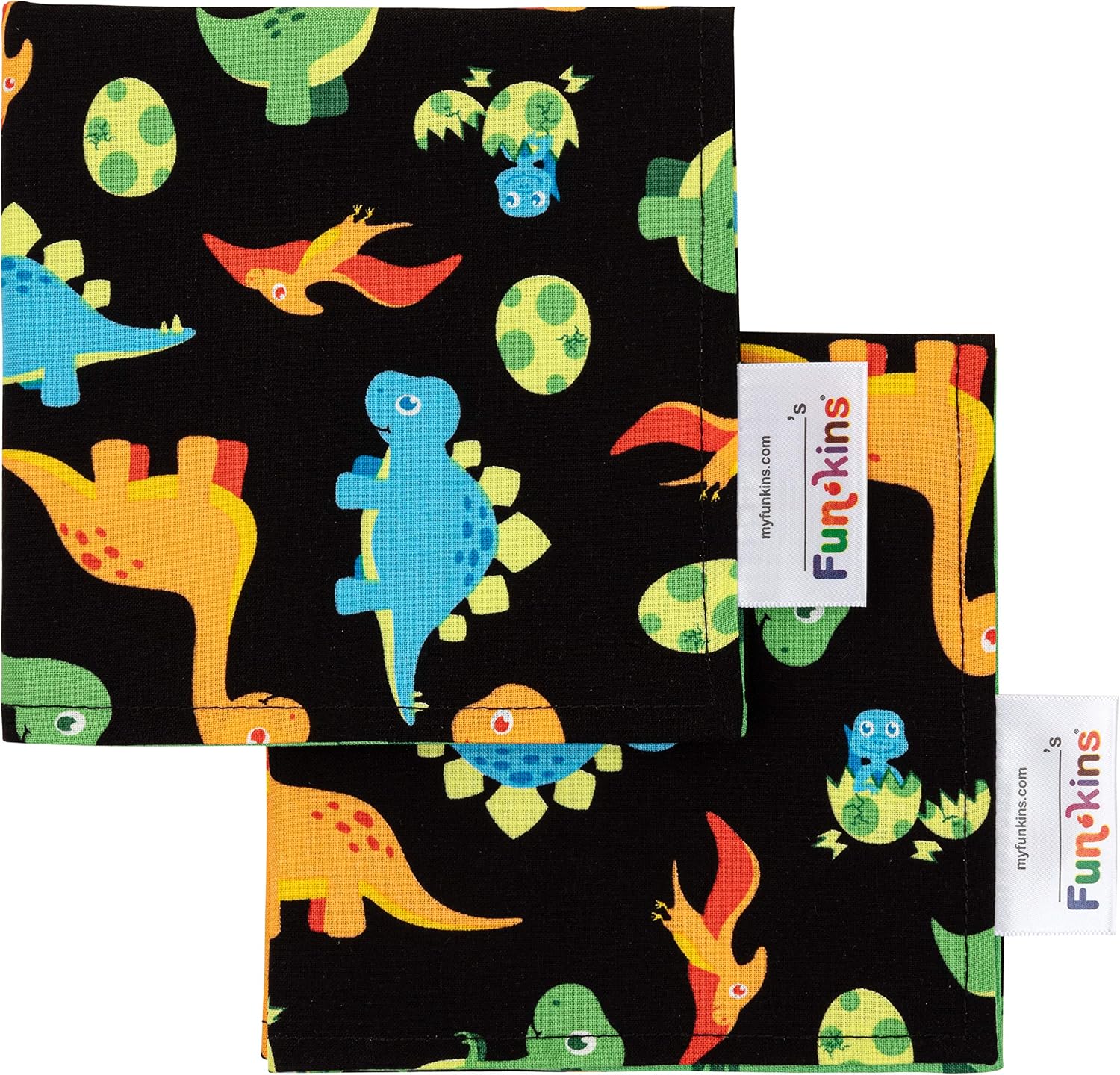 Funkins Reusable Cloth Napkins for Kids | 12”x12”, 2-Ply, Thick, Absorbent, Durable | Machine Washable | Name Tag | Soft Cotton Fabric | Great for School Lunchboxes | Set of 2 Napkins (Butterflies)