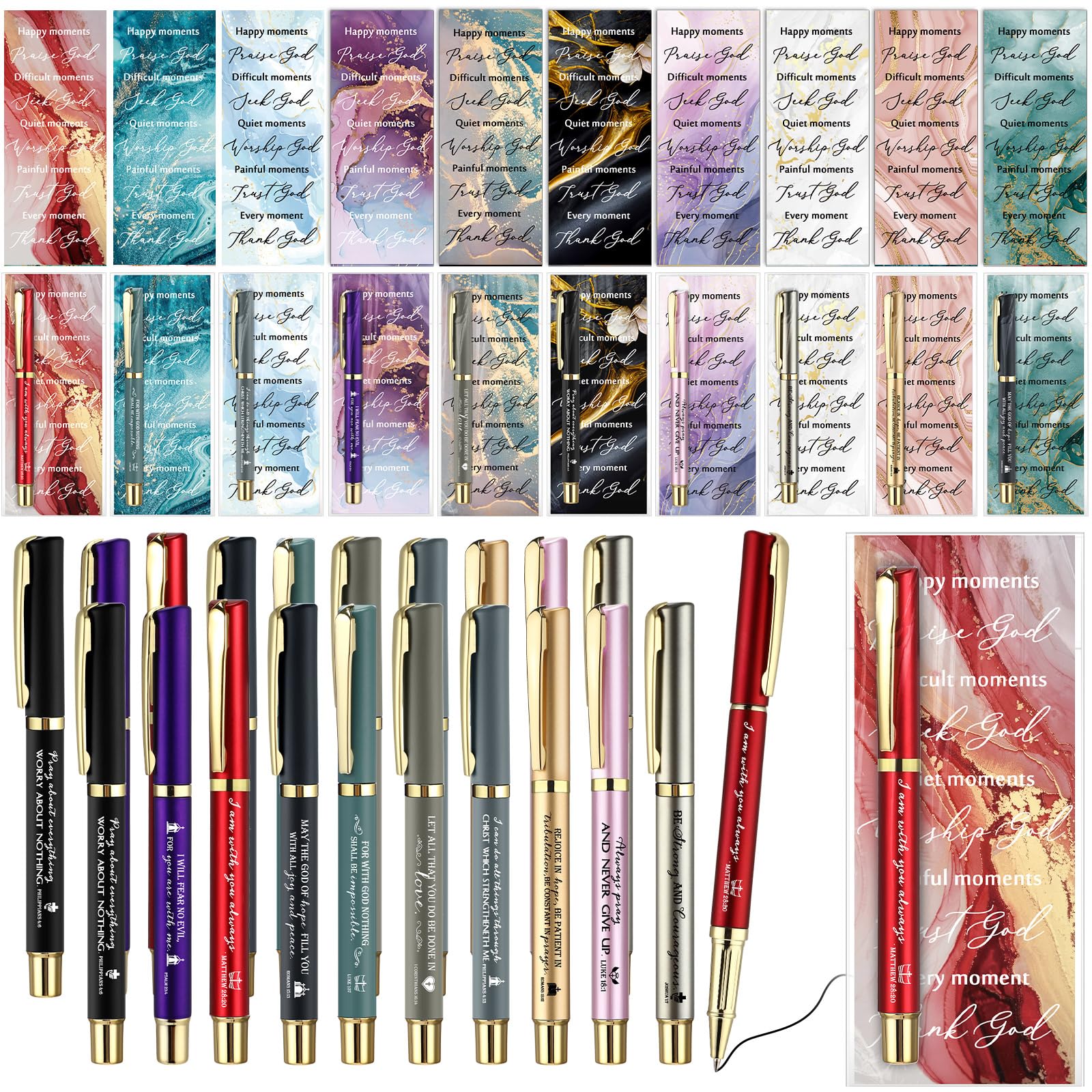 Spakon 20 Sets Christian Gifts Christmas Bible Verse Pens Christian Bookmarks with Plastic Bags for Office Christmas Party Church Groups Supplies