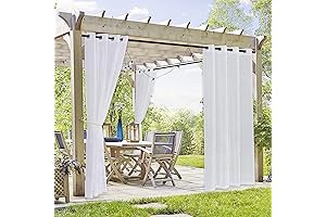 RYB HOME Patio Curtains Outdoor Waterproof 2 Panels - Linen Look Semi-Sheer...