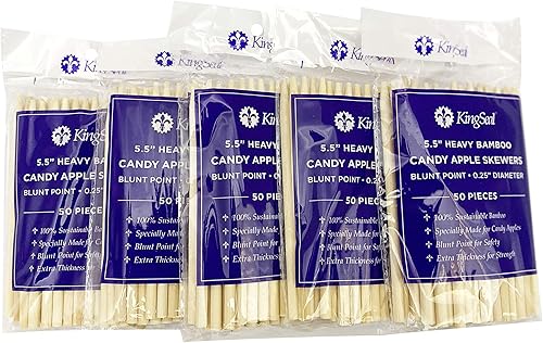 Miniatura 9 de KingSeal Pinchos de manzana de caramelo de madera de bambú natural, palos, 5.5 pulgadas x 0.256 in de diámetro, punto romo para seguridad, paquete
