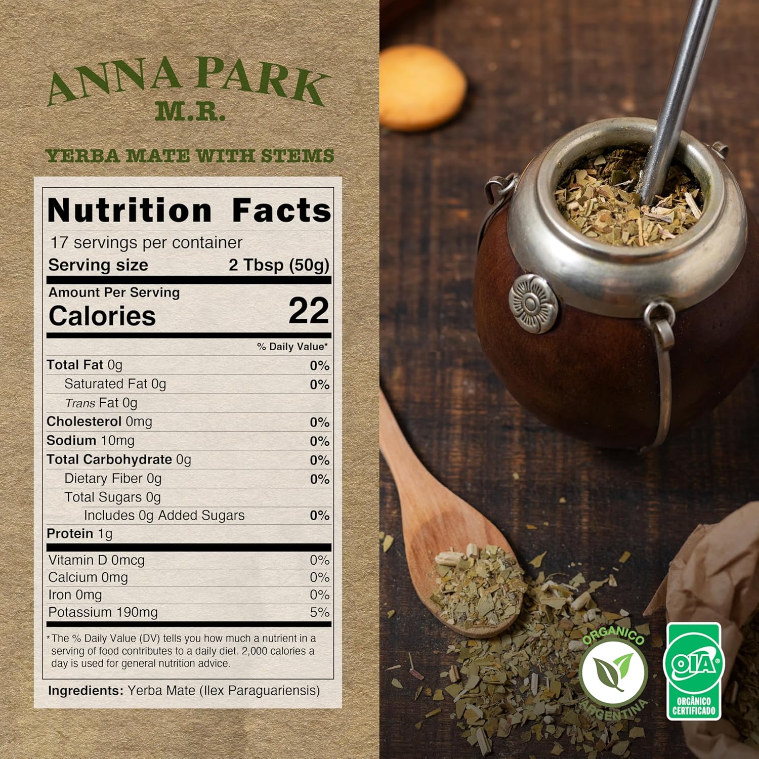Anna Park Organic Yerba Mate Loose Leaf Tea – Gluten-Free - Naturally Aged, from Argentina, 1.1 lb - 2 Packs
