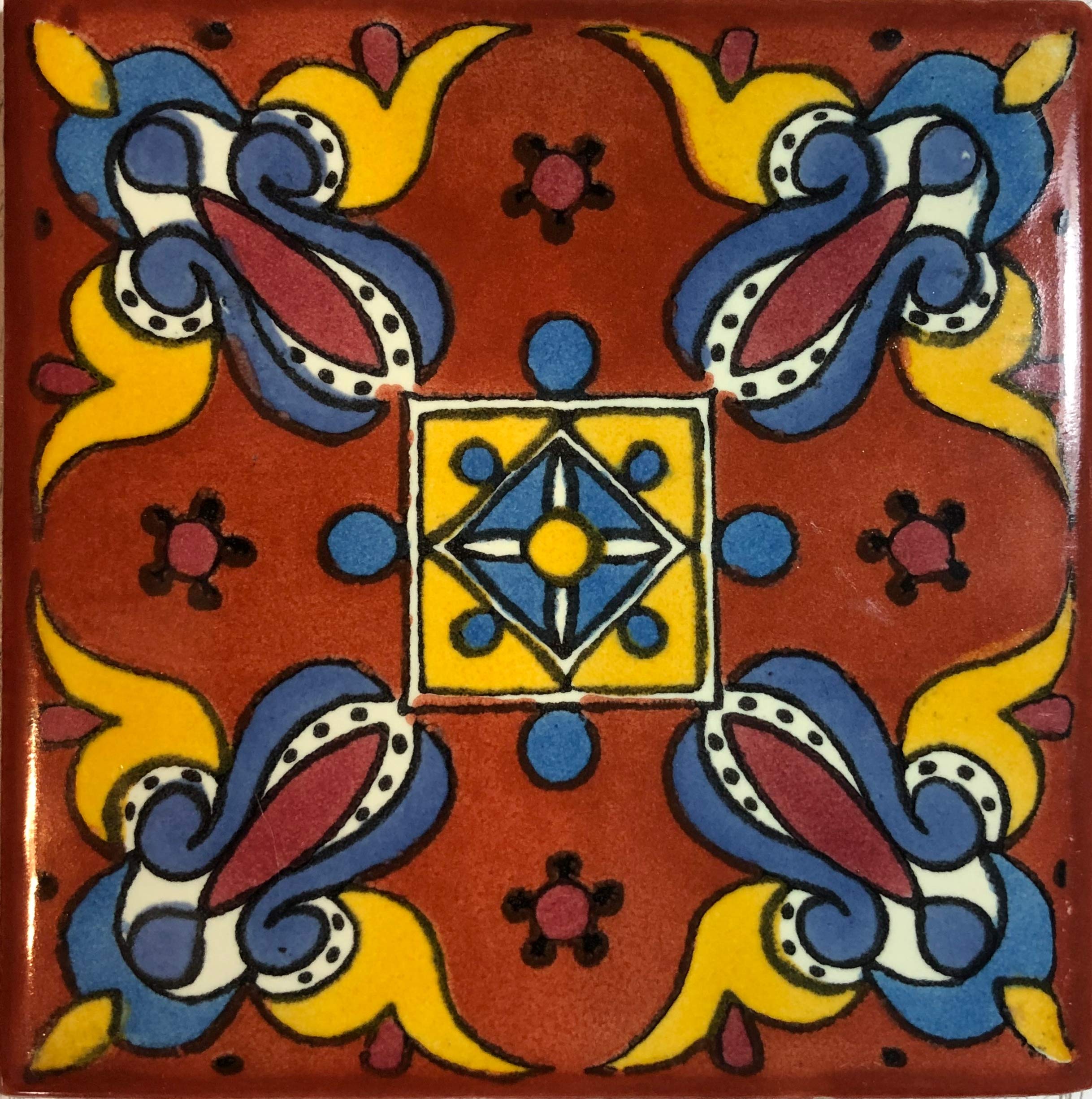 9-Piece Ceramic Talavera Mexican Tile Set – 4x4 Inch Handcrafted Look, High-Temperature Fired, Perfect For Walls, Pools, Fountains & Showers (Not Stickers, Export Quality)