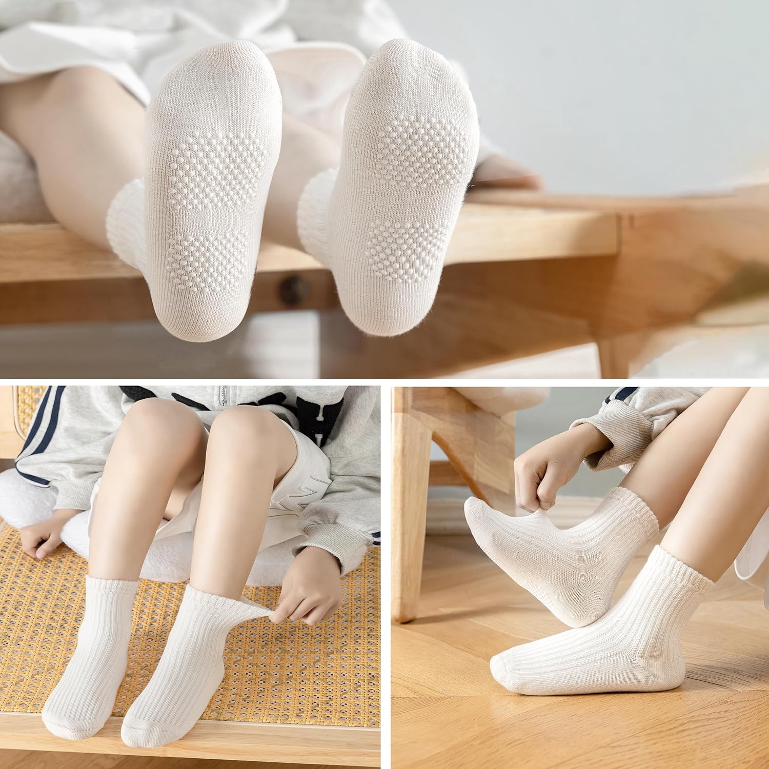 Toddler Grip Socks Non Slip Crew Socks Cute Seamless Cotton Socks for Baby Boys Girls Infants Kids 9 Pairs - Image 2
