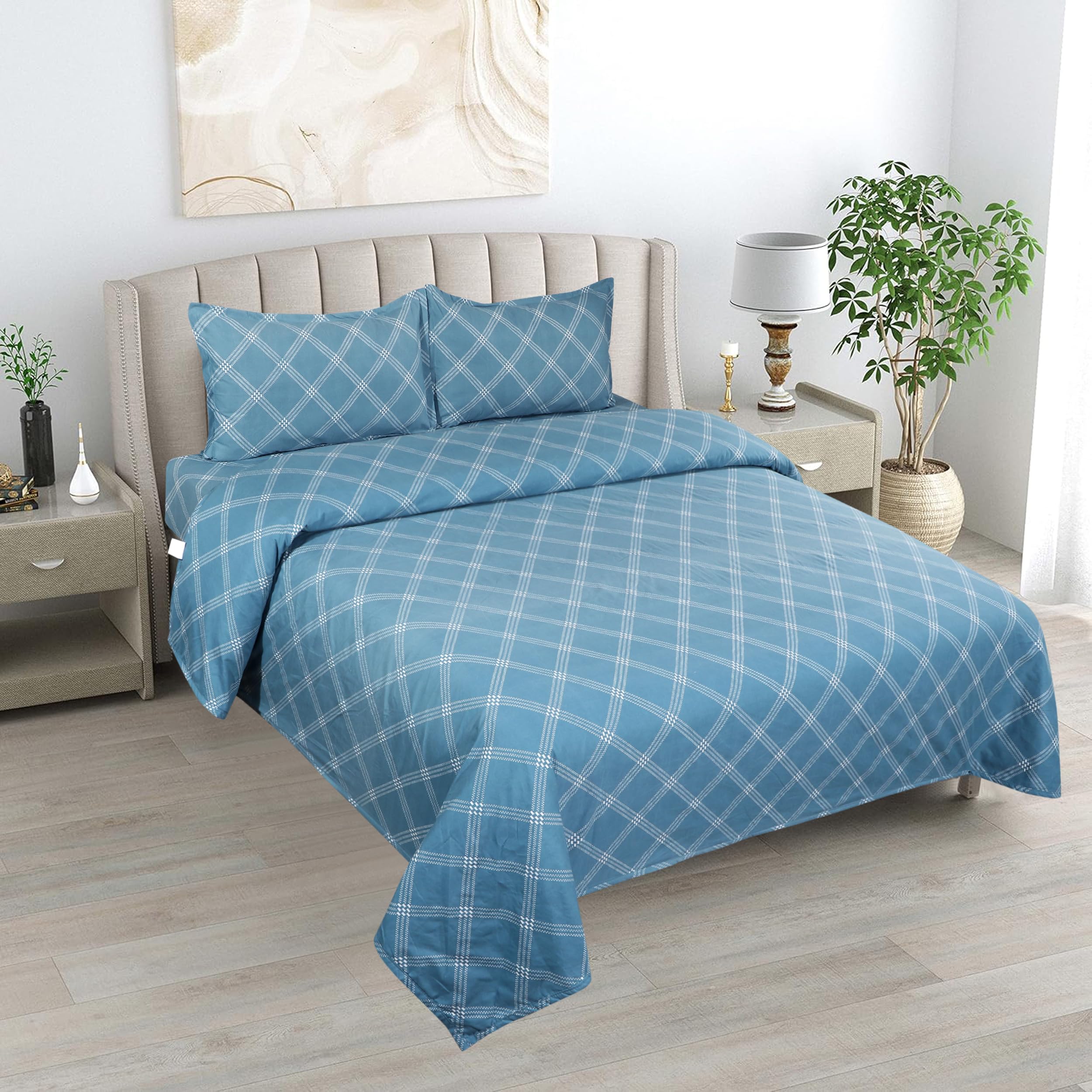 RD TREND® 4 PCS Bedding Set Dohar Bedsheet Single (152x228 cm),Fitted Bedsheet (121x182x20 cm) & 2 Pillow Covers for Marriage, Anniversary & Special Occasions,Blue Combo-image-32