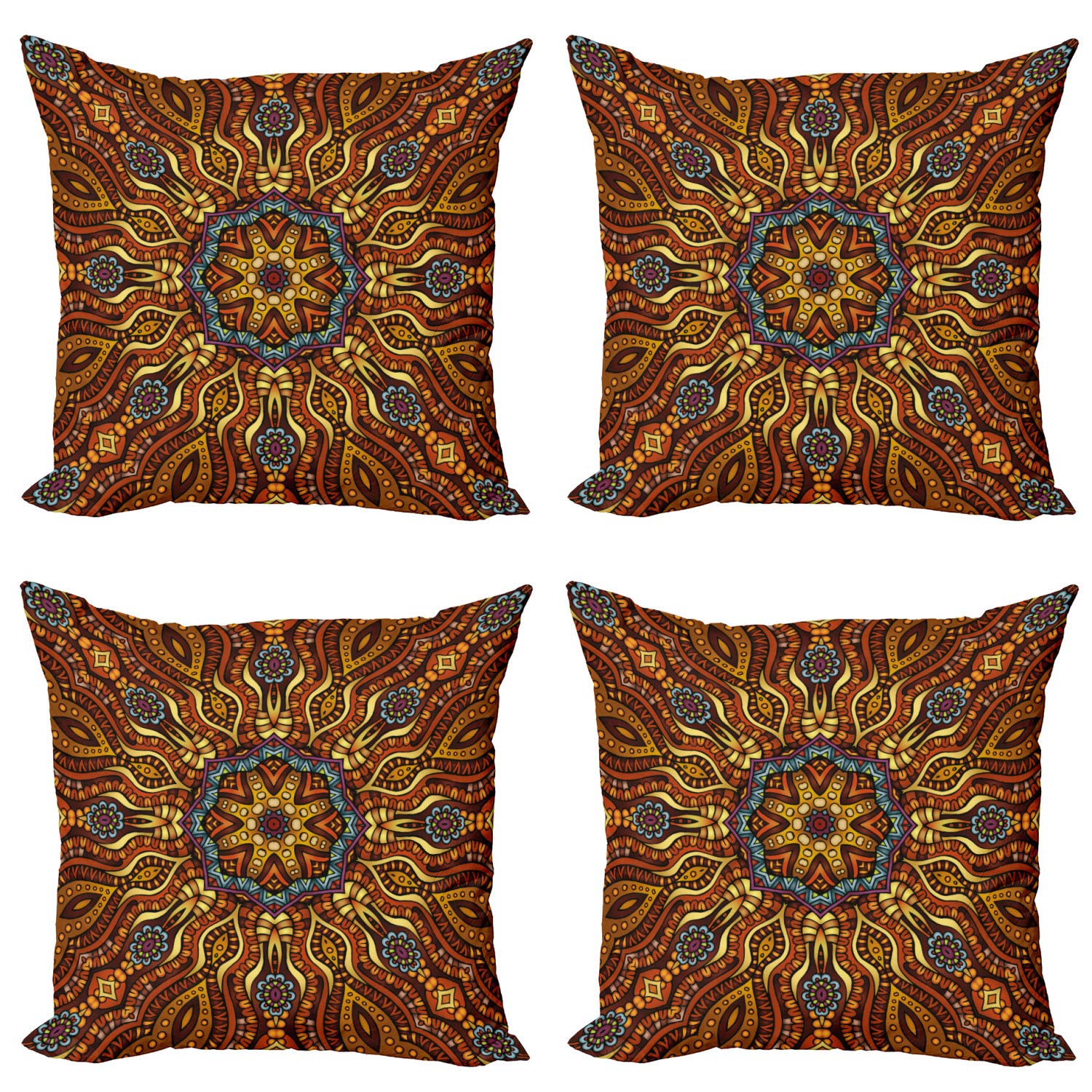 ABAKUHAUS Autunno Federe Cuscini Set di 4, Caldo Colore Foglie d'Autunno, Stampa Digitale Fronte-Retro con Accento Moderno, 60 cm x 60 cm, Orange e Vermilion