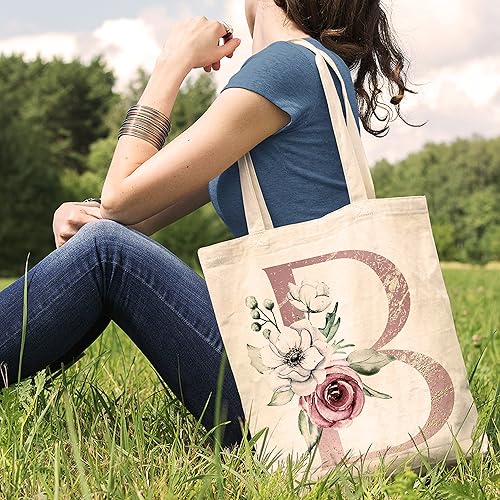 Miniatura 3 de Floral Initial Canvas Bags for Women - Initial Tote Wedding Bag for Bridal Shower - Bachelorette Party Gift for Bridesmaid (Initial #A)