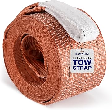 Recovery Tow Strap Heavy Duty 20 ft 100000 lbs Minimum Break Strength - Tow Rope 6 m 55 US Tons for Trucks and Buses
